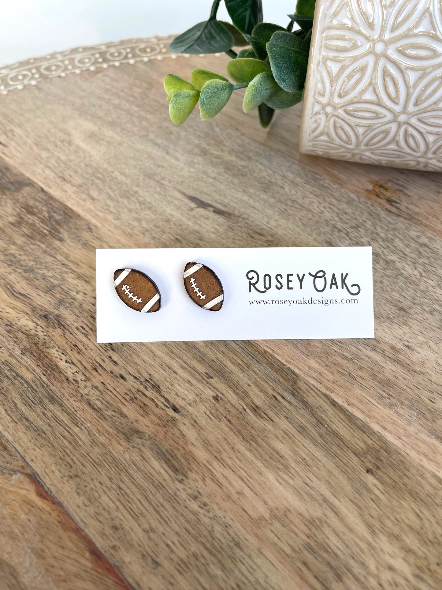 Football Engraved Wood Stud Earrings