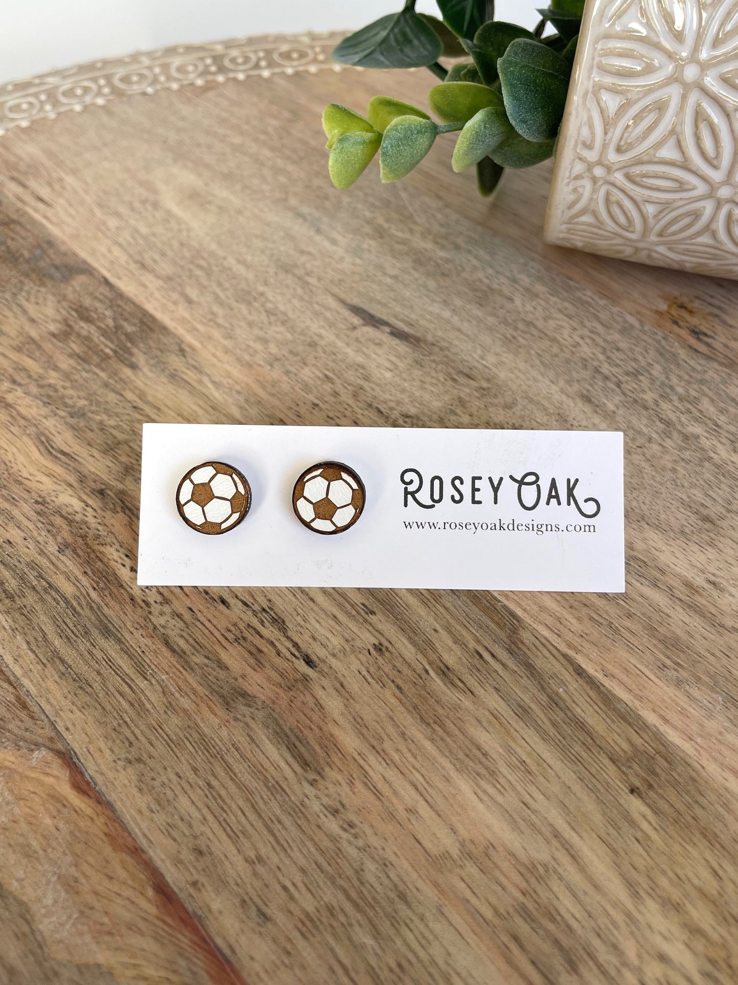 Soccer Engraved Wood Stud Earrings