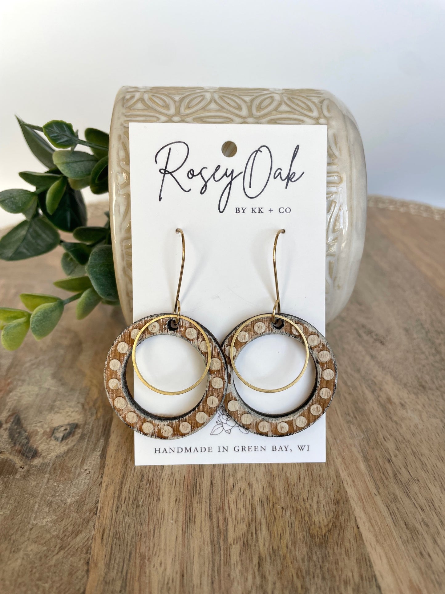 Circle Wood Engraved Dangle Earrings