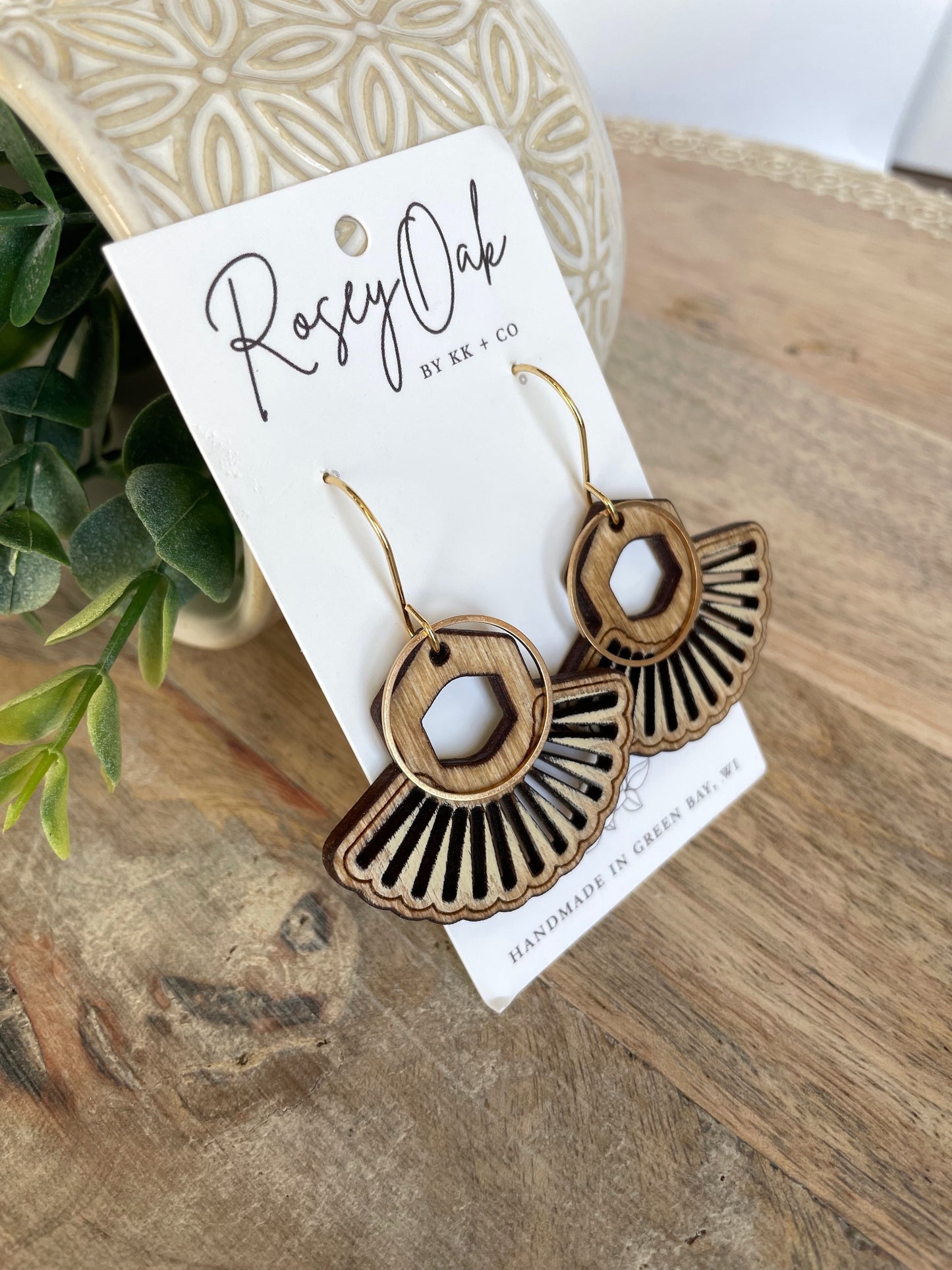 Boho Radial Hoop Wood Dangle Earrings