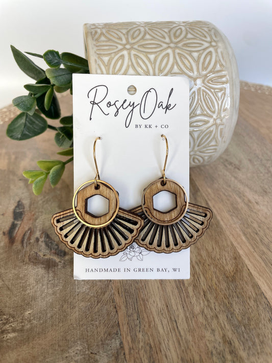 Boho Radial Hoop Wood Dangle Earrings