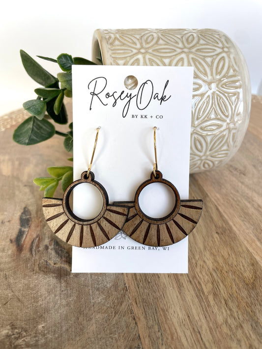 Open Fan Wood Dangle Earrings